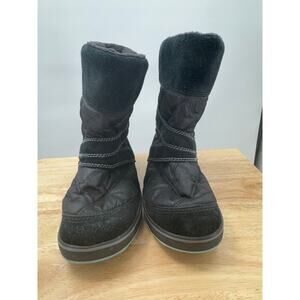 SOREL Glacy Size 9 Women's Black Suede quilted pull on Waterproof Winter Boots